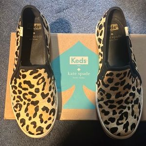 Kate Spade Keds collab. Leopard pony hair deck sneakers